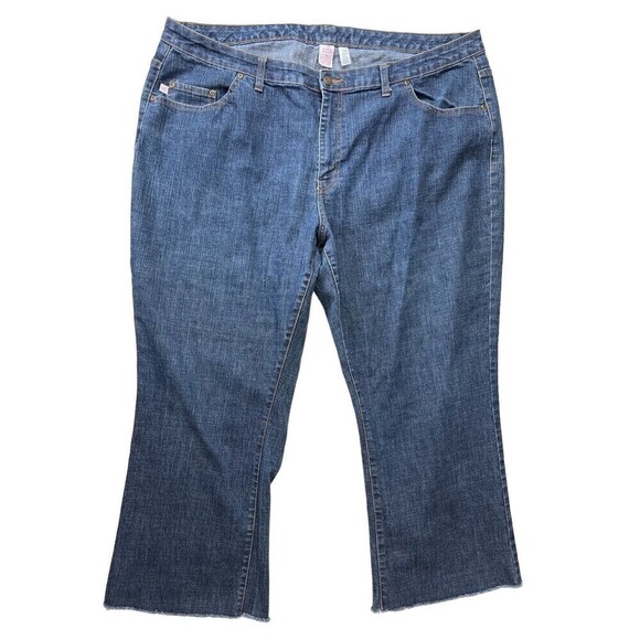 Bobbie Brooks Dark Wash Raw Hem Wide Leg Stretch Crop Jeans Size 24 - Picture 1 of 6